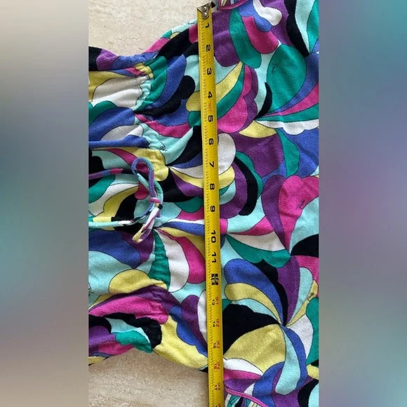 Vintage Emilio Pucci Multicolor Wave iconic Print Terry Cloth Midi Dress